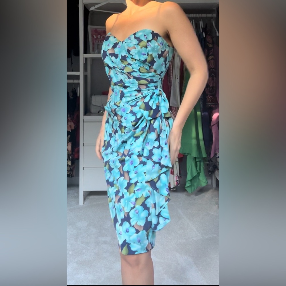 Silk Studio Strapless Turquoise Floral Dress
